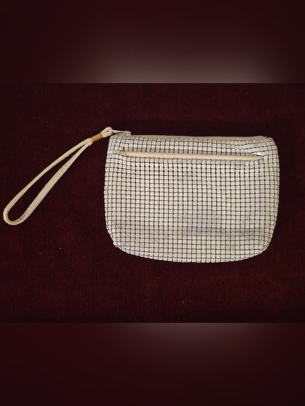 Vintage ELKA White Metal Mesh Wristlet Zipper Pouch Disco Evening Bag 1970s